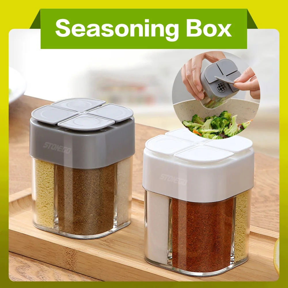 4 in 1 Plastic Dispenser Camping Spice Containers with Sealed lid, Seasoning Spice Shaker Travel Camping Spice Kit for Cooking