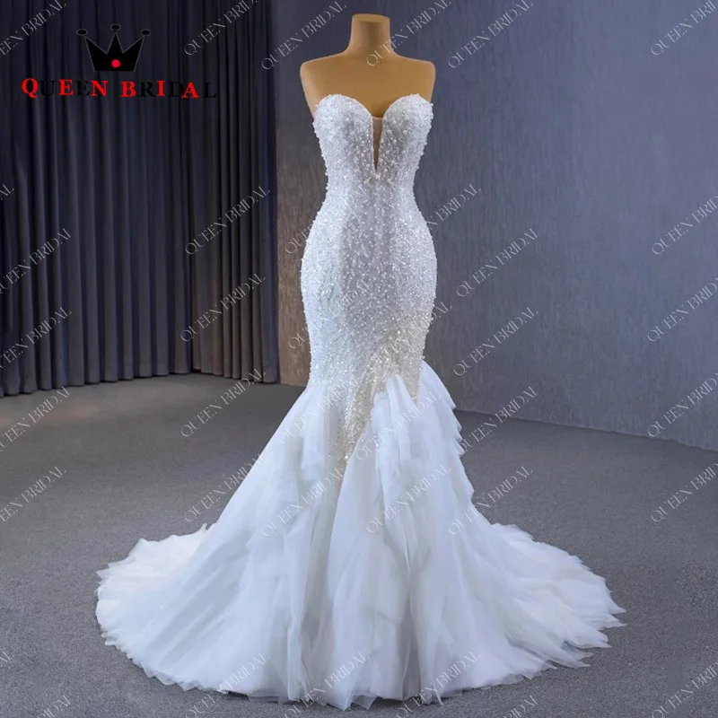 Prachtige Kralen Lovertjes Trouwjurken 2024 Mouwloze Lieverd Zeemeermin Bruidsjurk Vestidos De Novia Custom H99x