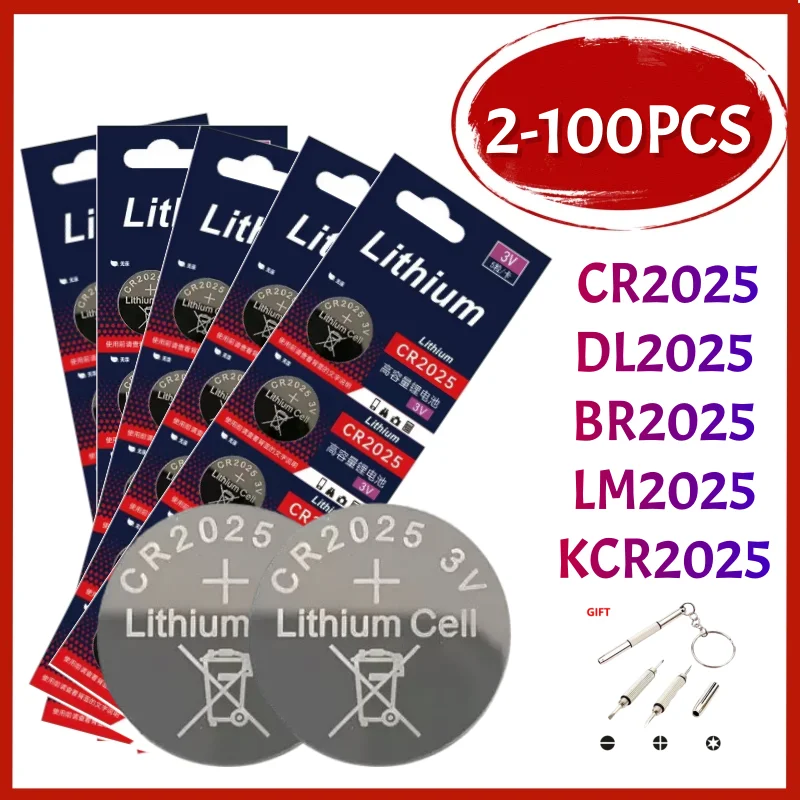 

2-100PCS CR2025 DL2025 3V Lithium Button Cell Battery BR2025 LM2025 ECR2025 Coin Cells Batteries For Watch Remote Key Toy