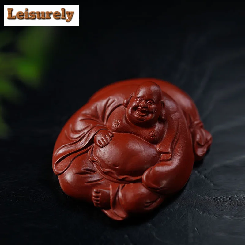 Zen Yixing Purple Clay Tea Pet Bag Monk Hand Handle Sculpture Money Maitreya Buddha Ornament  Tea Play Figurine Desktop Statue