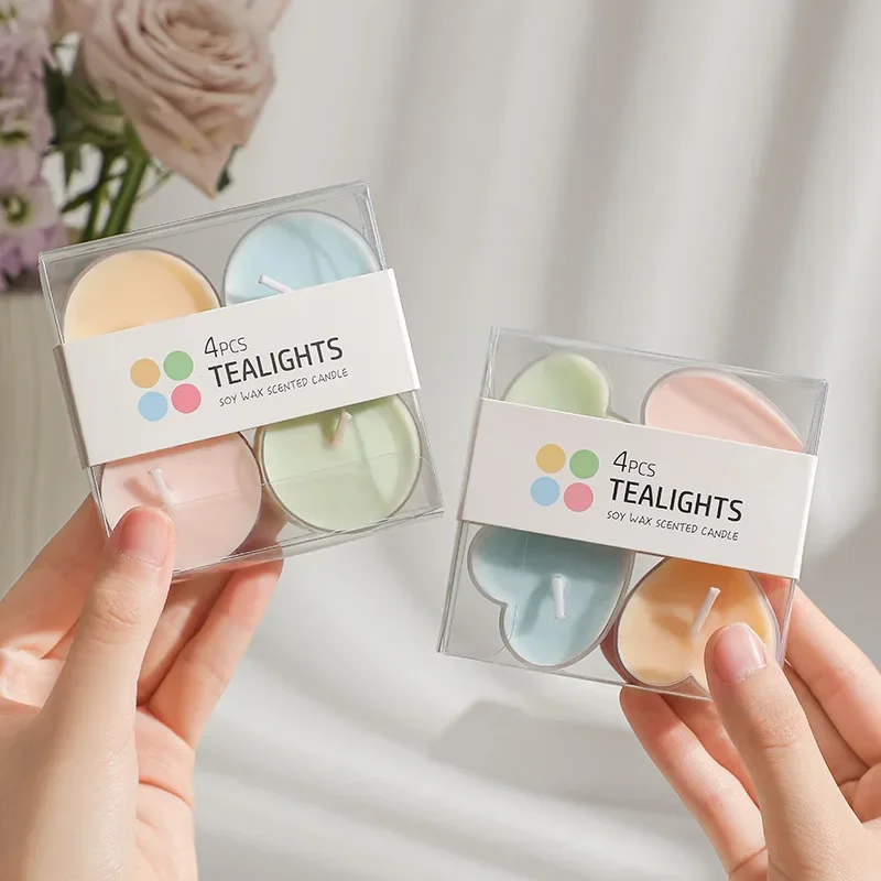 

2PK 4-Hour heart-shaped scented tea candles, smokeless romantic marriage proposal, birthday macaron-colored small candles