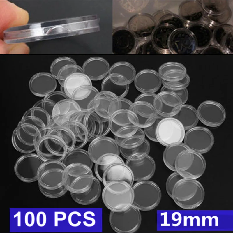 100Pcs/set Transparent Coin Capsules Storage Box Collection Holder Containers Supplies Gifts 18/19/20/21/22/23/24/26/30/33/38mm