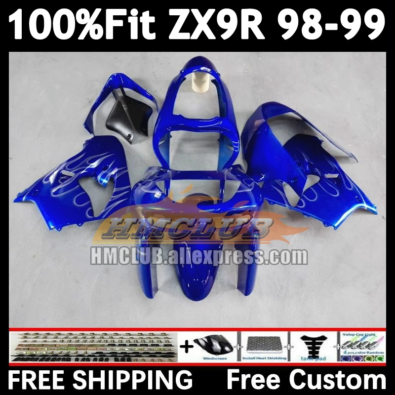 

Корпус впрыска для KAWASAKI NINJA ZX9 R ZX 9R 9 R 900 1998 1999 164No.23 ZX900 blue flames 900CC ZX-9R ZX9R 98 99 OEM обтекатели