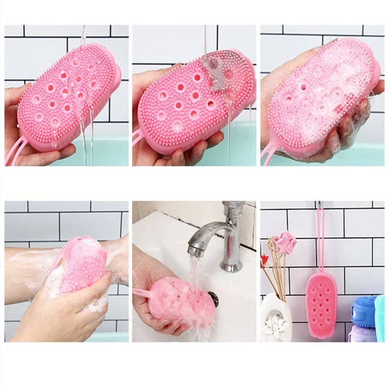 Brosse de bain en Silicone pour le nettoyage de la douche, épurateur corporel, utilisation Double face, Massage, relaxation, nettoyeur