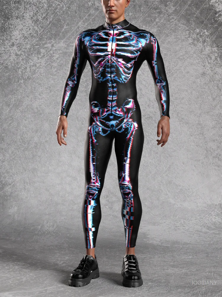 Halloween Carnival Horror Men's Tights Imitation Skeleton Human Body Structure Jumpsuit 3D Printing Party Role Playing Costume