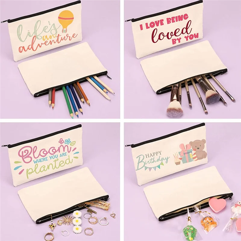 

A32P_45Pcs Blank Canvas Zipper Pouch for DIY Craft Canvas Makeup Bags with Zipper Canvas Cosmetic Bag (8.3X5 Inches)