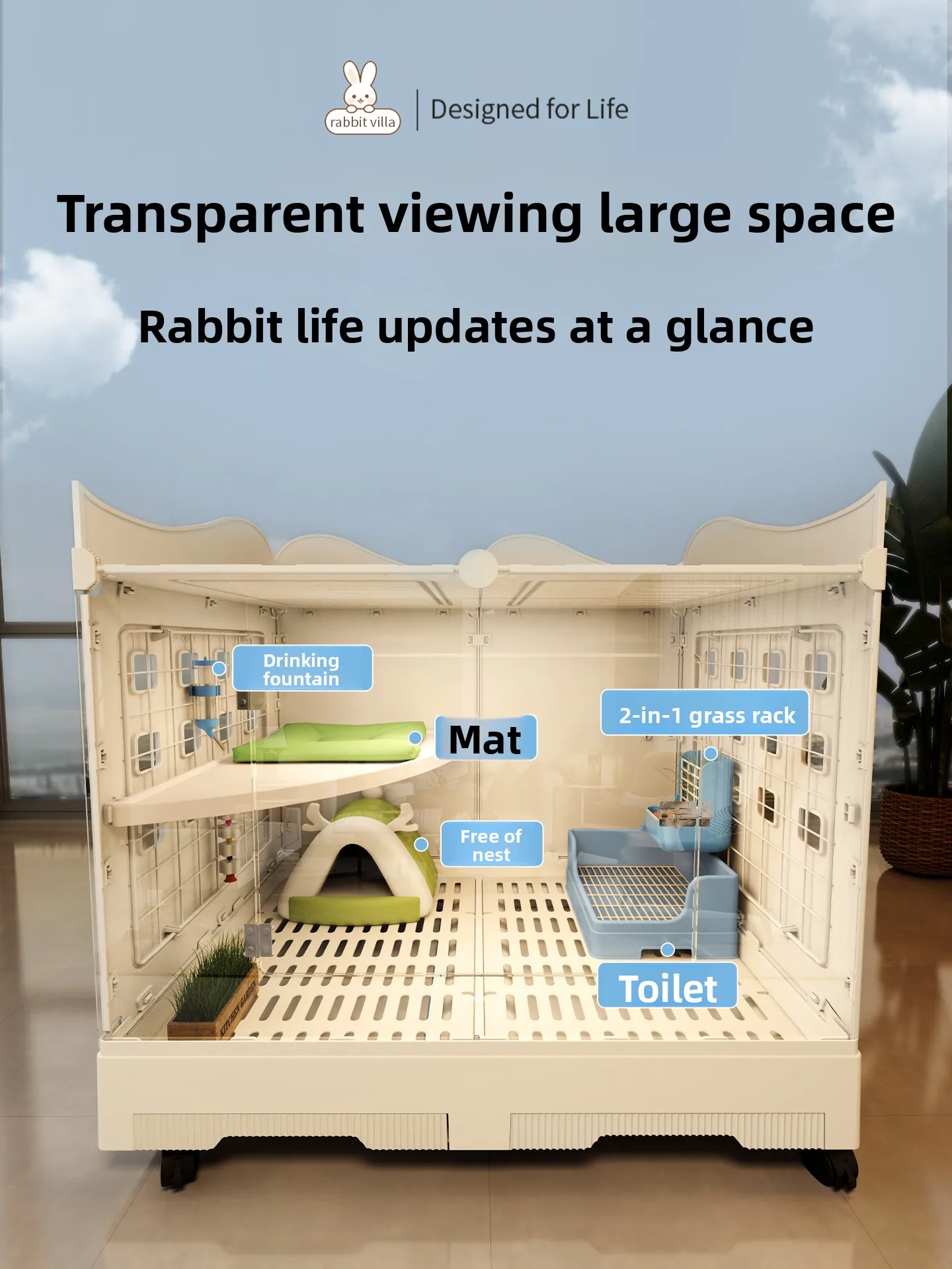 

View Rabbit Villa Anti-Spray Urine Rabbit Cage Household Large Drawer Rabbit Dutch Pig Guinea Pigs Cage Easy to Clean