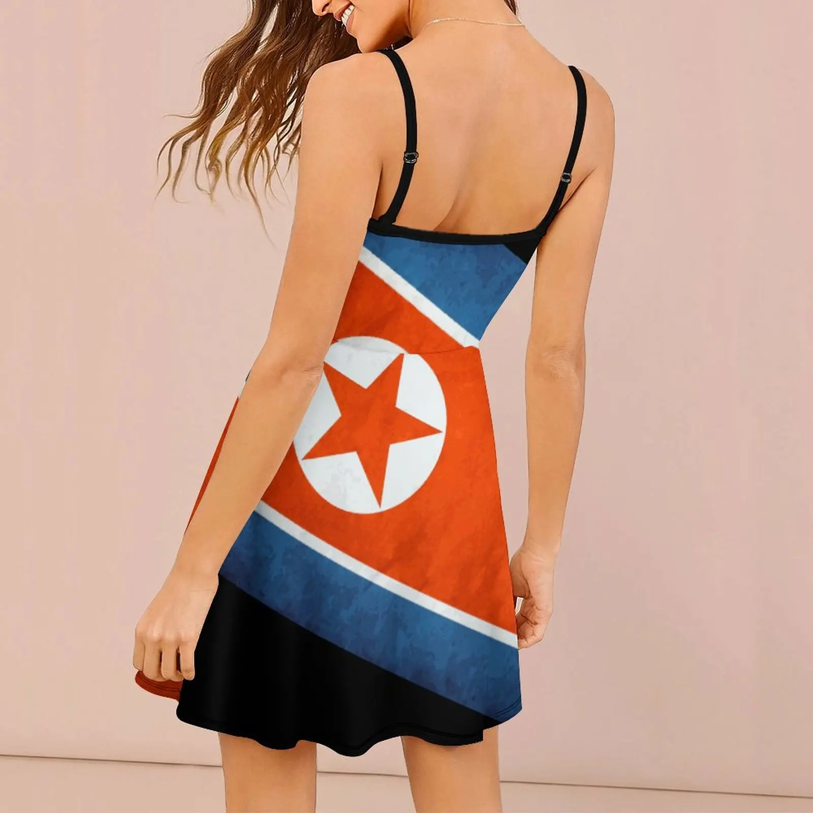 North Korea  North Korean Flag  National Flag of North Korea Women's Sling Dress Premium Sexy  Woman's Gown Funny Vintage  Parti