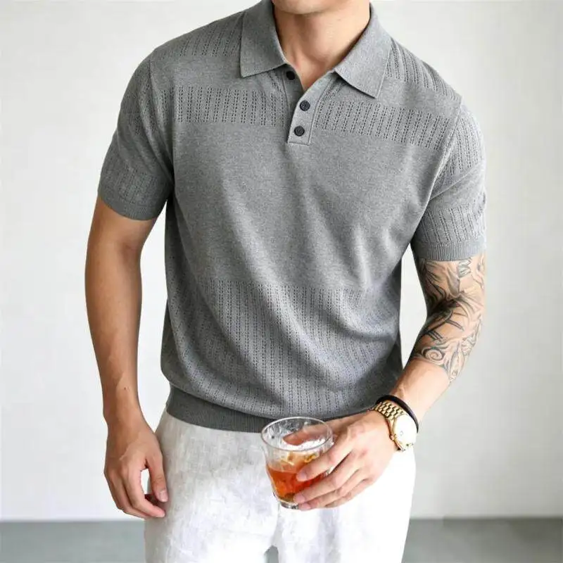 Summer Men's Short-Sleeved Polo Shirt Knitted T-Shirt Top