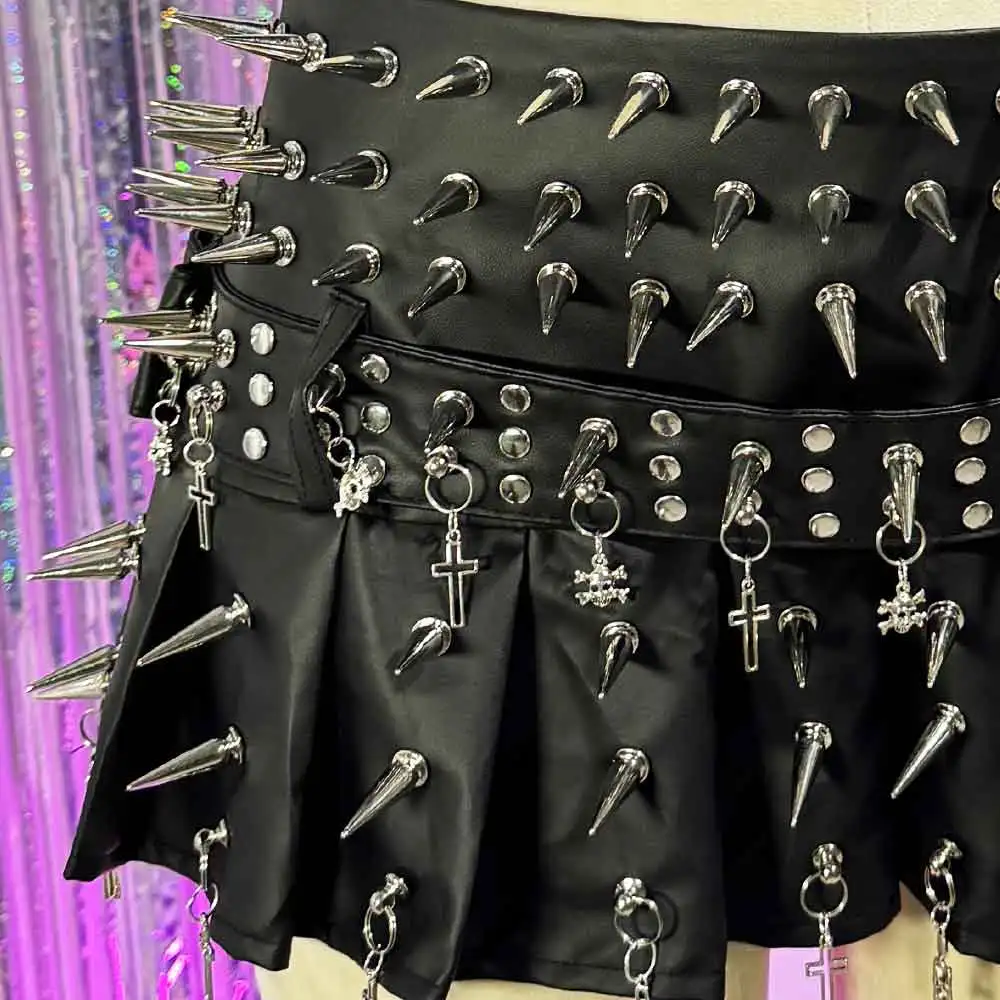 E-Girls Harajuku ملابس للنادي التنانير القوطية يدوية الصنع Emo لتقوم بها بنفسك القوطي Y2K جلد نباتي 90s الجرونج الصليب الشرير الصخرة رصع في سن المراهقة #5