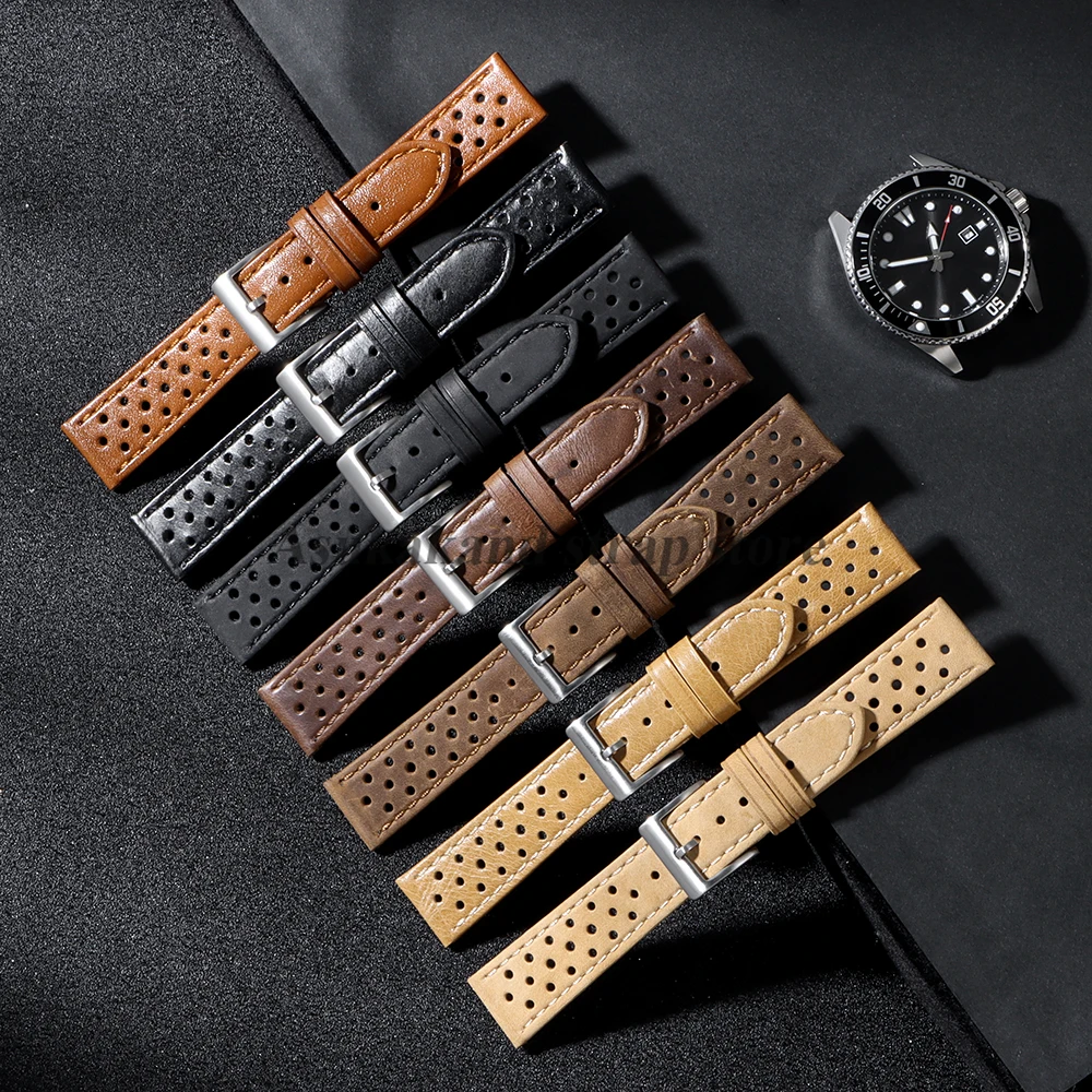 Vintage Genuine Leather Strap 18mm 20mm 22mm Universal Men Women Cowhide WatchBand Breathable Bracelet Sport Wristbelt Accessory