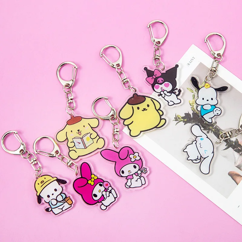 Anime Accessories Hello Kitty Y2k Keychain Kuromi My Melody Pochacco Cinnamoroll Hello Kitty Things Clear Acrylic Pendant Gift