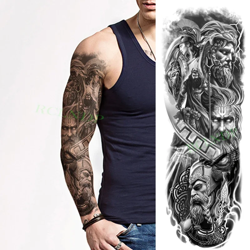 Waterproof Temporary Tattoo Sticker Anubis Ancient Egypt Greece Zeus Eye Full Arm Fake Tatto Flash Tatoo Sleeve for Men Women