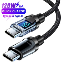 120W Type C To USB C Super Fast Charge Cable Nylon Data Cord for iPhone 15 16 Xiaomi POCO Samsung With Led Digital Display Cable
