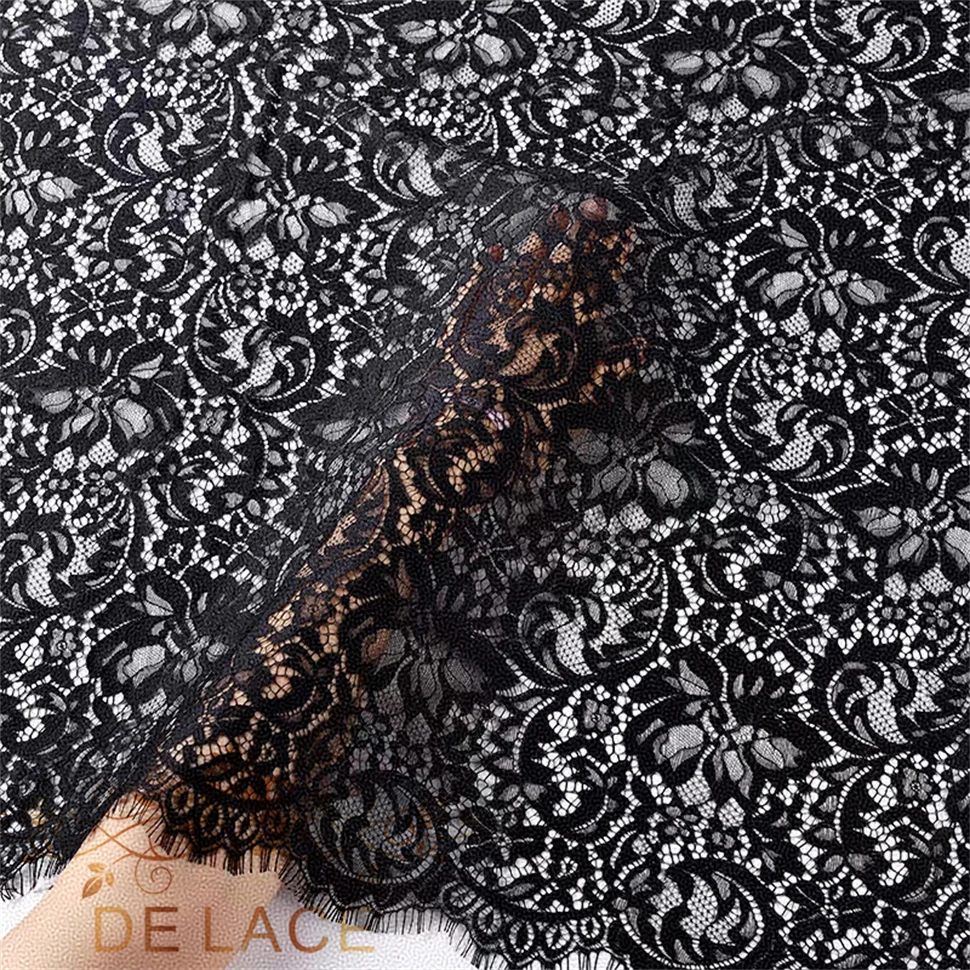 Tissu en dentelle brodée florale Simple et élégante, maille douce, cils, robe de mariée en dentelle