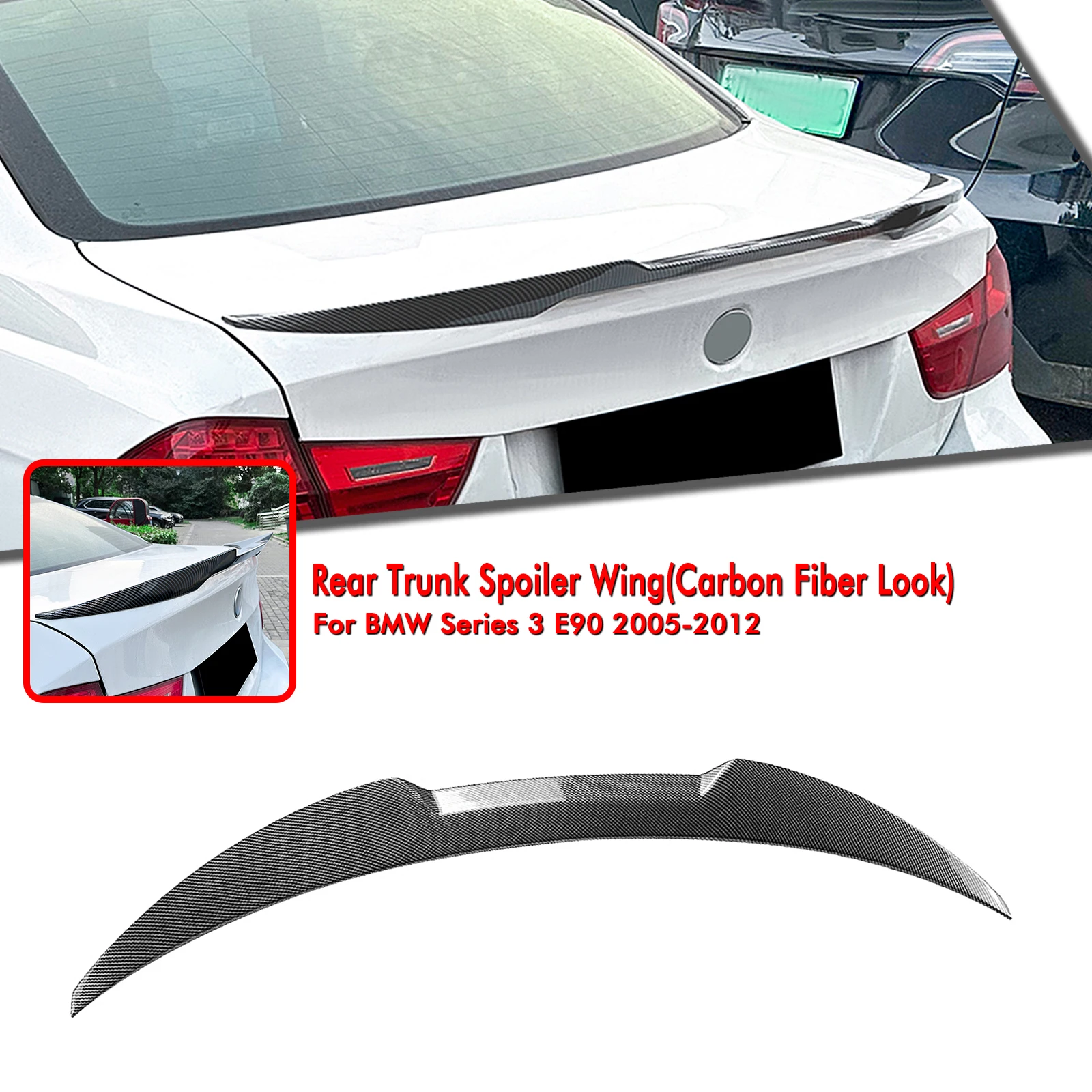 

For BMW E90 M3 3 Series 4 Door Sedan 2006-2012 Rear Trunk Lid Spoiler Wing Carbon Fiber Look/Gloss Black Car Tail Lip Splitter