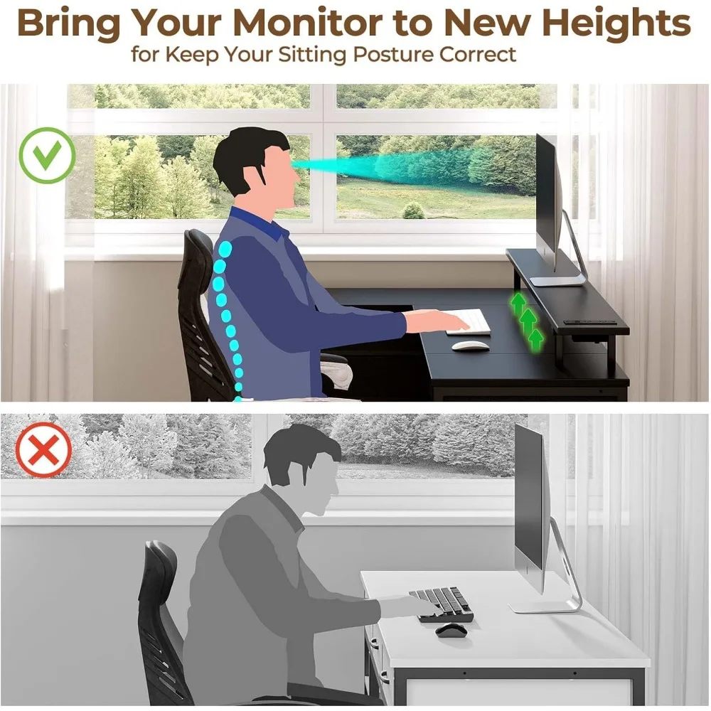 Seventable L Shaped Computer Desk with Drawers 55.1 Inch, Gaming Desk with Power Outlets & LED Lights, Reversible Office Desk