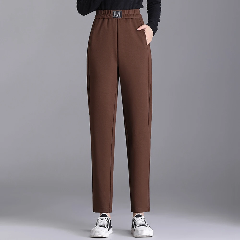 Korean Version Coffee Casual Women's Pants Solid High Waisted Elastic Waist Straight Pants Office Women's Pants 2023 Black M-5XL