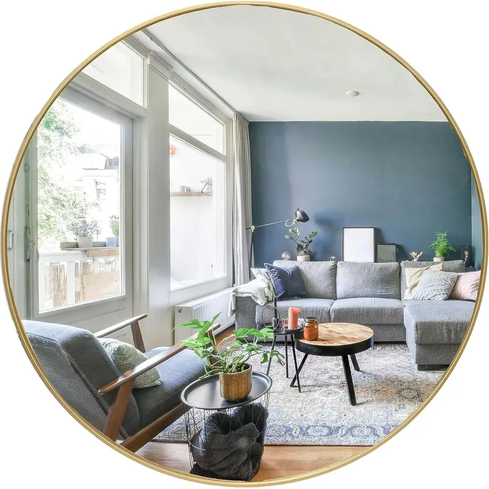 

24 Inch Elegant Gold Round Wall Mirror for Entryways, Washrooms, Living Rooms