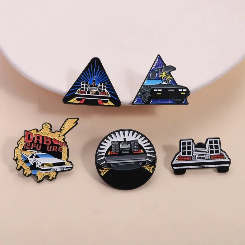 Sci-Fi Movie Time Machine Enamel Pins Back To Future DeLorean Sports Car Brooches Lapel Badge Fashion Jewelry Gift for Friends