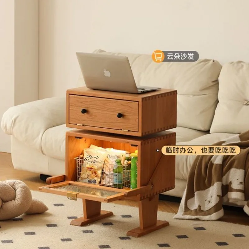 

wood modern, simple cherry wood, household small apartment bedroom, storage bedside table, robot living room Japanese style