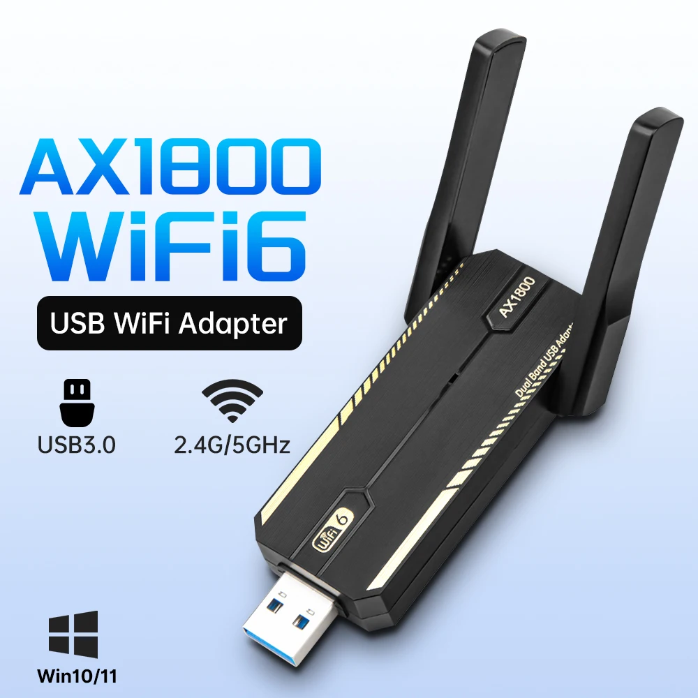 

AX1800 WiFi 6 USB3.0 WiFi Dongle двухдиапазонный 2,4G/5GHz 802.11AX 1800 Мбит/с USB WiFi адаптер для ноутбука ПК для Win10/Win11