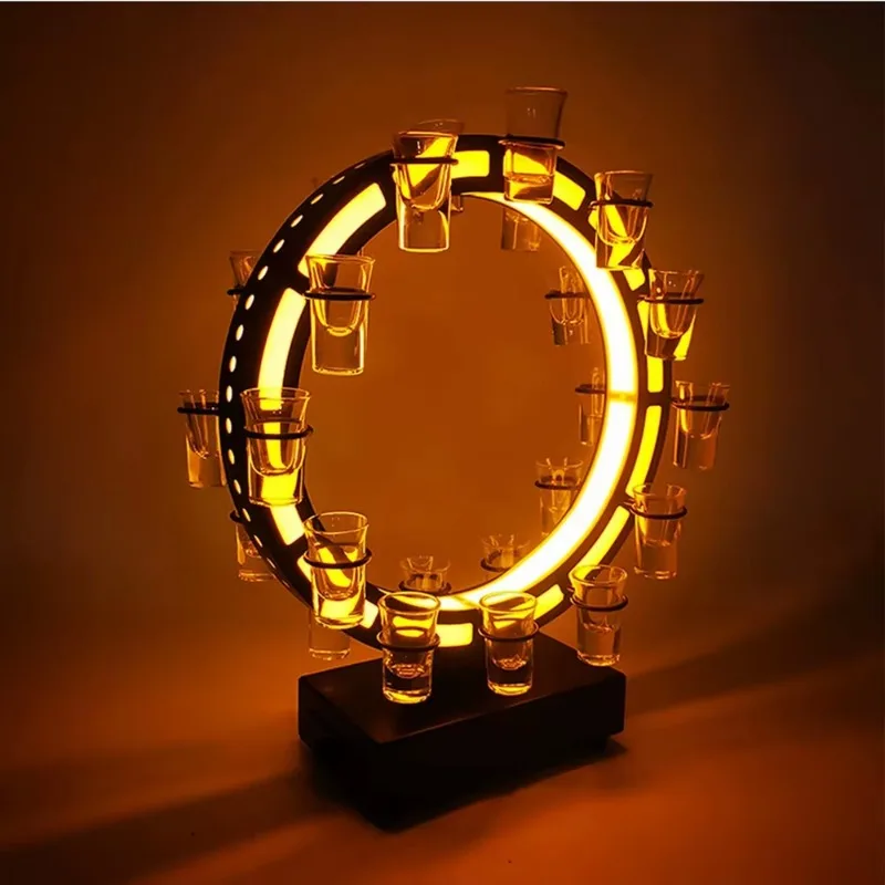 High-End Bespoke LED Bottle Display RackCustom Logo VIP Rechargeable LED Shot Glass & Wine Rack Holder Foldable Polished Portabl