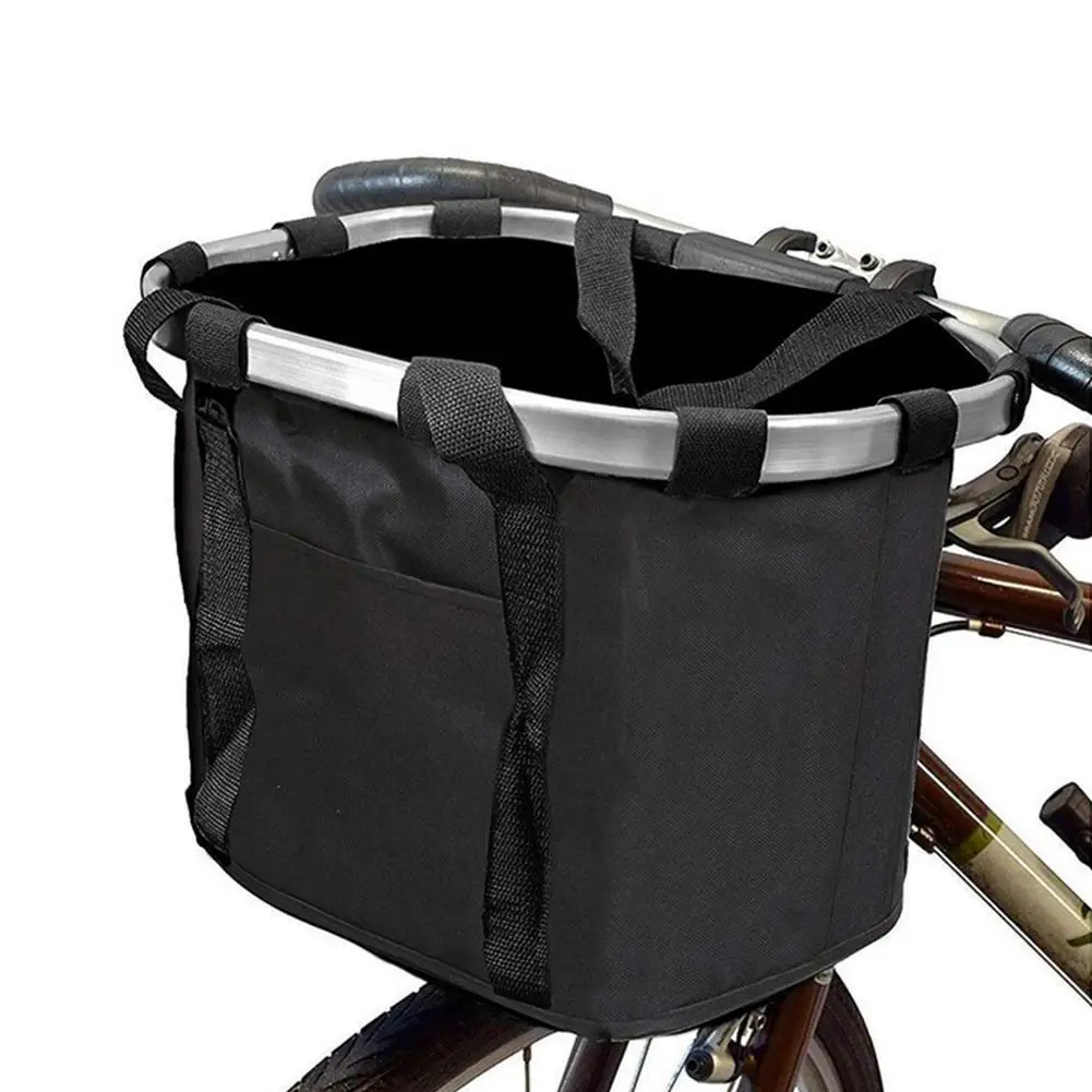 Bicycle Front Basket Bike Small Pet Dog Carry Pouch 2in1 Detachable MTB Cycling Handlebar Tube Hanging Fold Baggage Bag 5KG Load