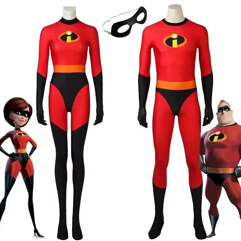 Adult The Incredibles Cosplay Costume Anime The Incredibles Red Jumpsuit Bodysuit Mask Full Set Halloween Costumes for Men Women