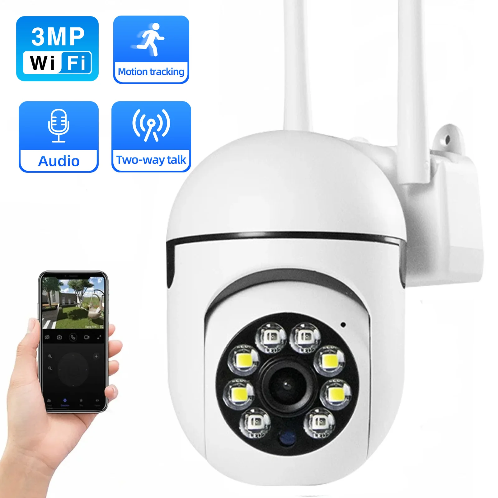 3MP Wifi Surveillance Camera Two Way Video 4X Digital Zoom Security Camera Wireless Outdoor Cameras Night Vision Smart Tracking