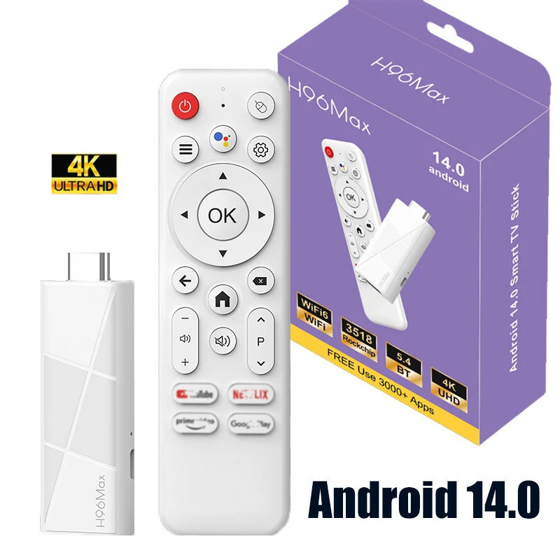 جهاز استقبال للتليفزيون RK3518 H96 MAX أندرويد 14 Wifi6 BT5.4 رباعي النواة 4K مشغل الوسائط المنزلي مساعد صوت عن بعد عصا التلفاز الذكية أندرويد #1