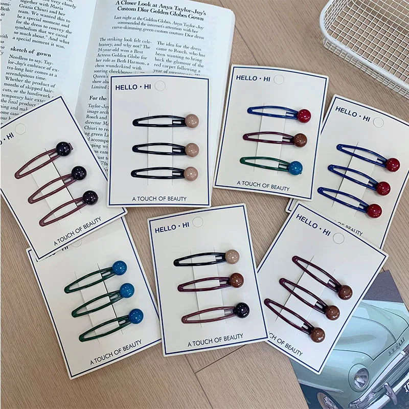 

New Candy Color Beaded BB Clips Vintage Side Bangs Broken Hair Barrettes Sweet Fashion Non Slip Daily Hair Accessories for Women