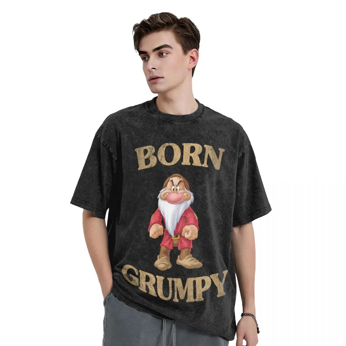 Born Grumpy Seven Dwarfs T Shirts Hip Hop Washed Cotton Oversize T-Shirt Vintage Men Women Tops Streetwear Printed Tee Shirt