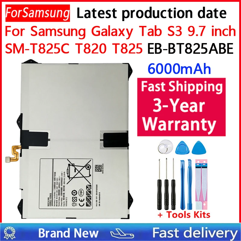 6000mAh EB-BT825ABE For Samsung Tab S3 9.7/SM-T825C/SM-T820/SM-T82SM-T825Y Replacement Tablet Bateria