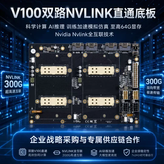 SXM2 Dual GPU Adapter Board Bridge, for V100 & Compatible SXM2 GPUs, Server Interface Adapter