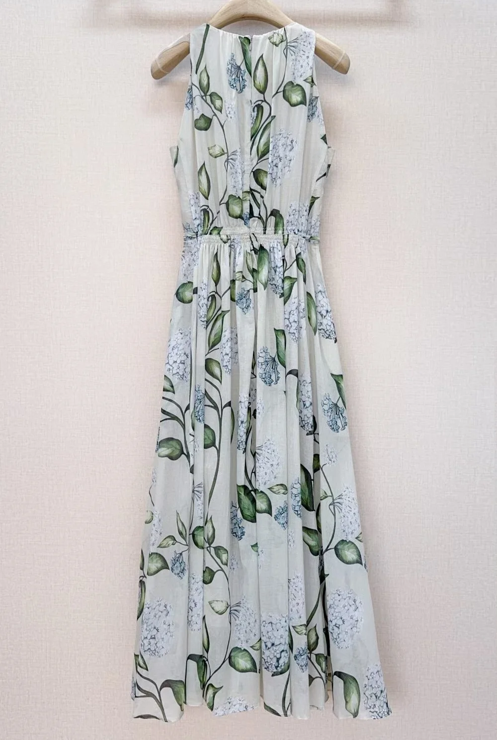 100%Cotton Long Dress 2026 Summer Fashion Design Women Green Leaves Print Drawstring Waist Casual Party Long Maxi Dress Luxury