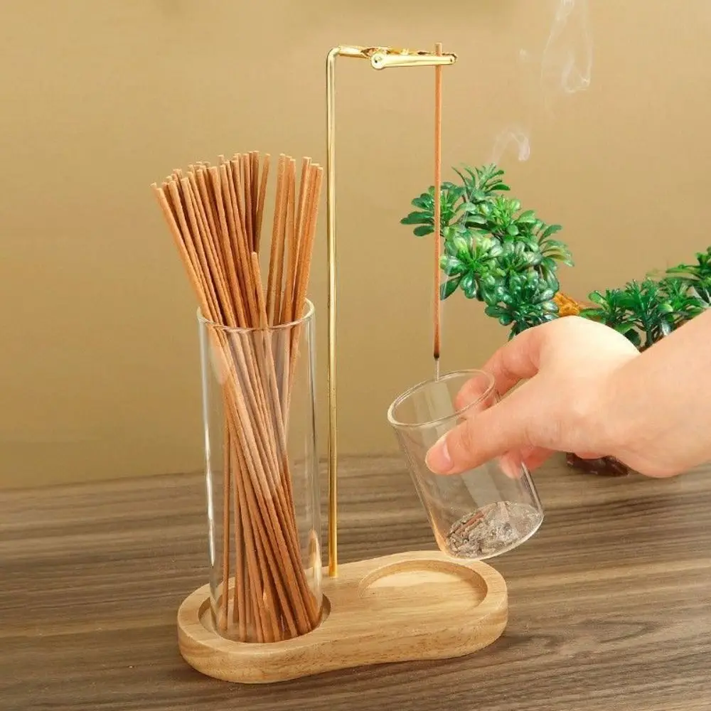 Removable Glass 2 in 1 Incense Holder Anti-Ash Flying Wooden Base Incense Burner for Sticks Upside Down Sticks Organizer