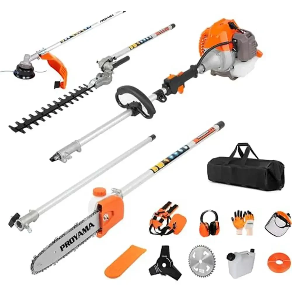 5 in 1 Gas Hedge Trimmer String Brush Cutter Pole Saw Kit Adjustable Extension Length Powerful 42.7cc Engine EPA Certified