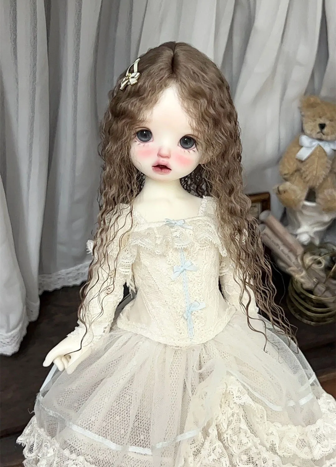 Haar voor pop zelfgemaakte mohair schapen kleine rol 1/6 BJD pop haar gratis verzending