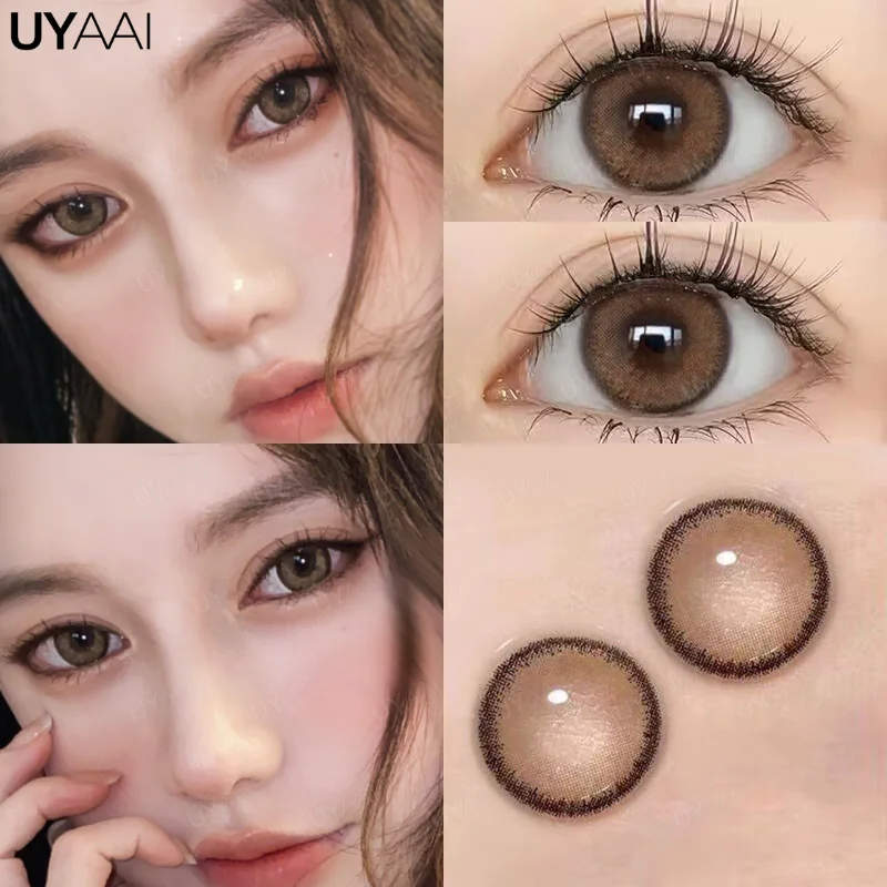 UYAAI Natural Colored Eyes Lenses 1 Pair Lens Disposable Brown Colored Lenses Gray Contact Lenses Korea  with Graduation Pupils