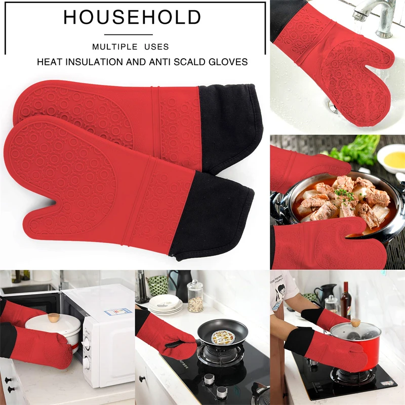 1pc Insulated Oven Gloves Silicone Heat-proof Gloves Oven Mitts Microwave Oven Baking Tools Household Kitchen Bar Bakeware