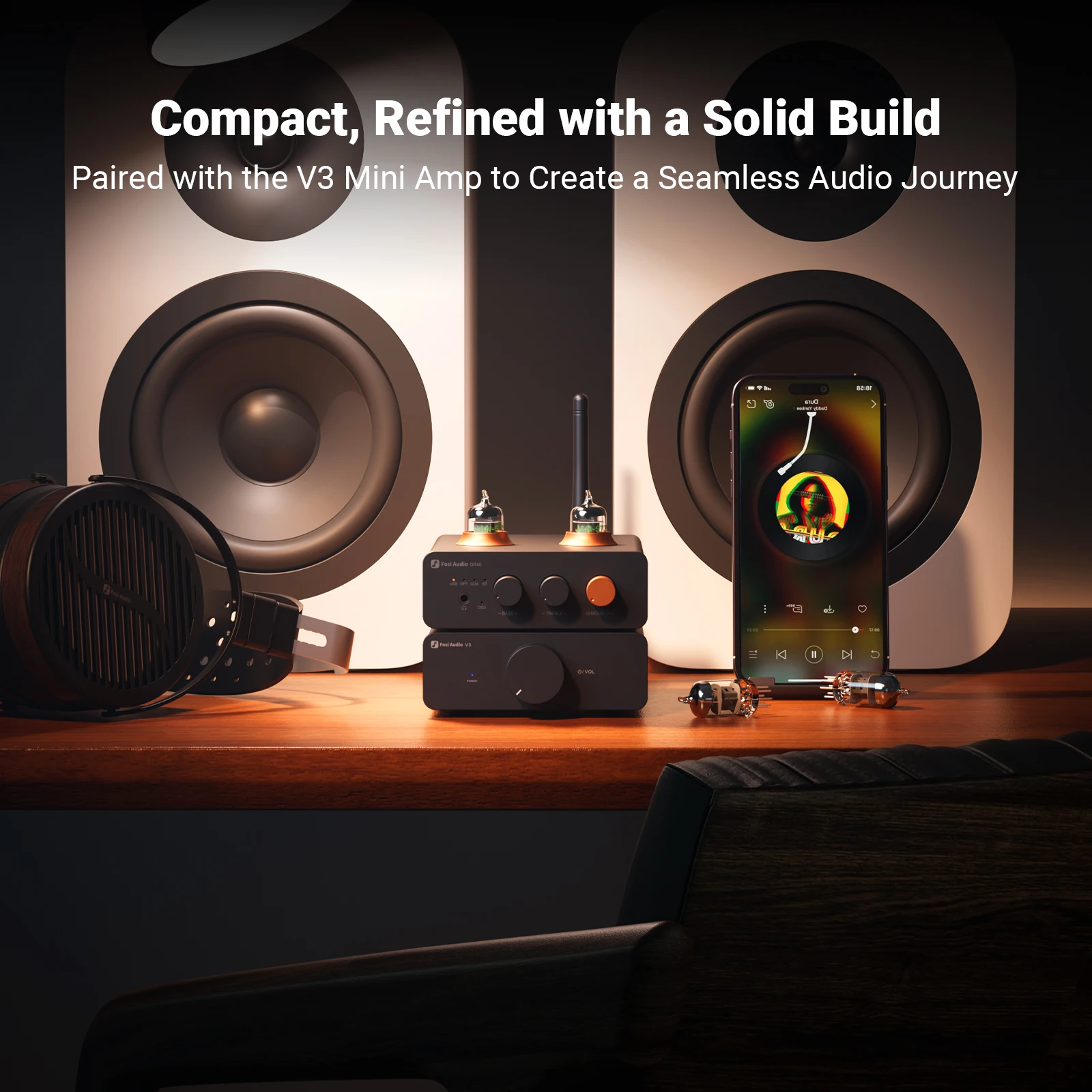 Fosi Audio GR40 Bluetooth USB DAC Amplificatore per cuffie Preamplificatore valvolare e amplificatore per cuffie con tubi da 5654 W Compatto con V3, ZA3