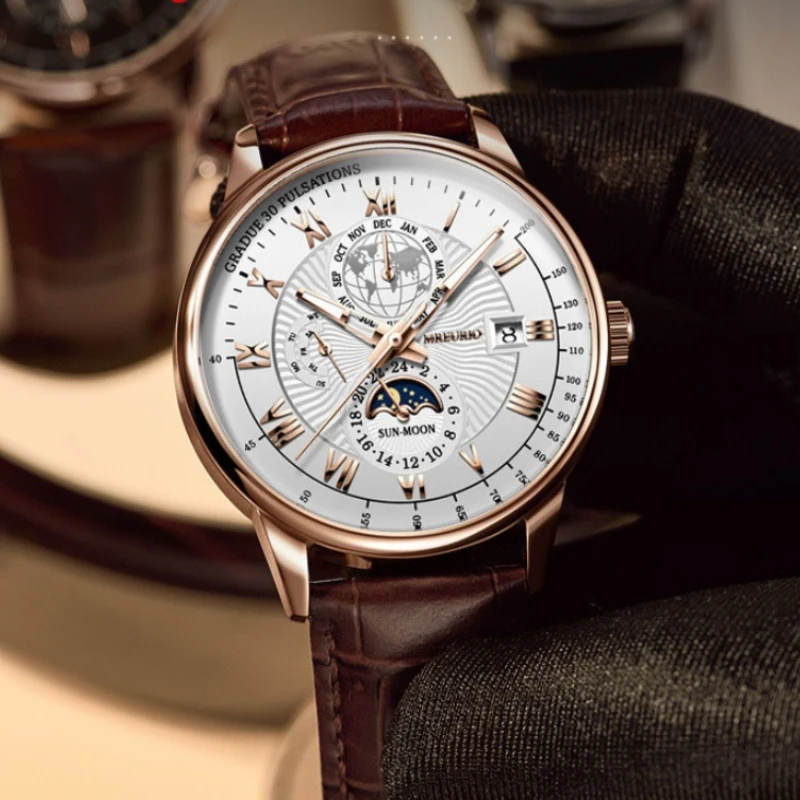 Orologio da uomo al quarzo di lusso da lavoro, movimento automatico, quadrante rotondo ultra sottile, cinturino in pelle, orologi, macchinari, orologio sportivo da uomo