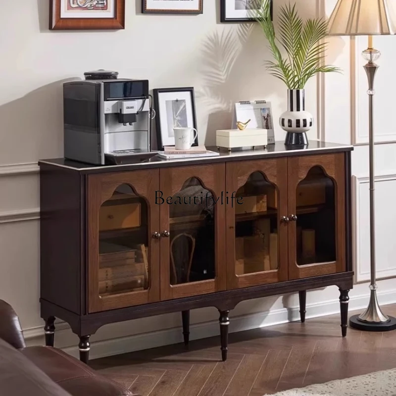 

French retro foyer decorative cabinet American light luxury solid wood living room wall storage cabinet
