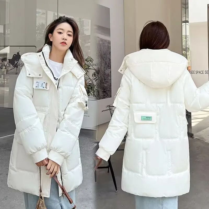 Outono feminino casacos de inverno e casacos placket zíper quente frio-resistência com capuz à prova de vento parka acolchoado forro de algodão x2