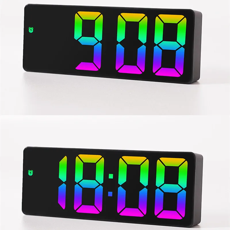 Sprachsteuerung Farbiger digitaler Wecker TEMP Datumsanzeige Nachtmodus Snooze Tischuhr Anti-Stab-Funktion 12/24H LED-Uhr – Detail 5