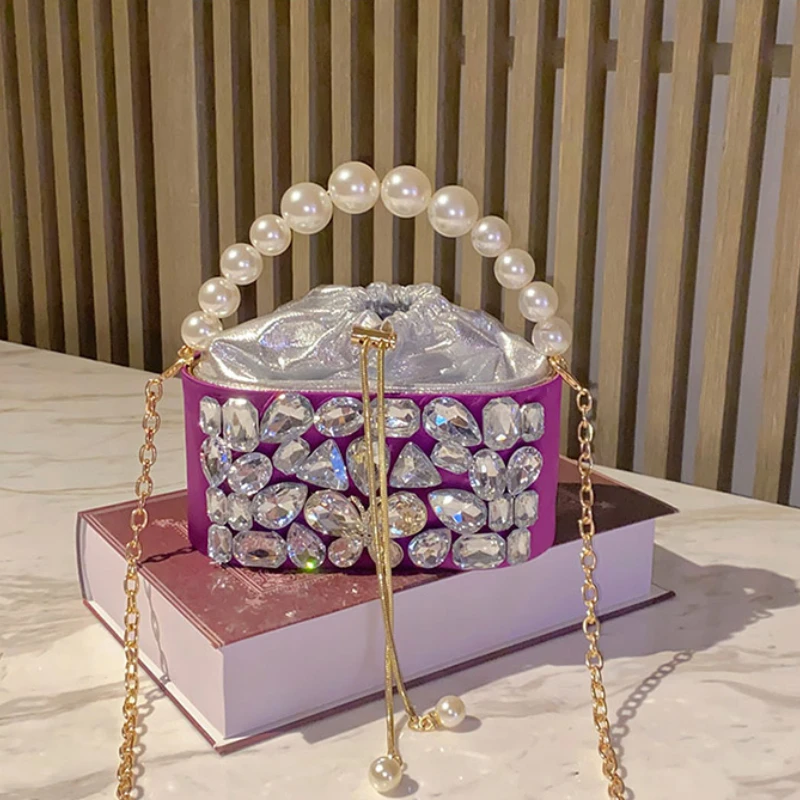 

Luxury Designer Handbag Woman 2024 New In Silk Crystal Pearl Beading Chain Evening Bag High Grade Elegant Fashion Crossbody Bag