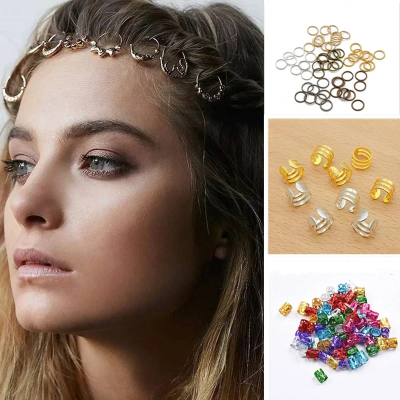 50-200Pcs/lot Hair Dreadlock Hair Beads Gold Silver Hairrings Cuffs Hair Bead for Dreadlocks Hair Rings Braiding Hole Hair Rings