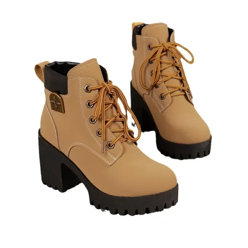 2024 novas botas curtas primavera e outono inverno salto grosso apontou grandes sapatos femininos confortáveis e elegantes botas femininas