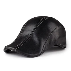 Fashion 2023 Goat skin Mens Beret Real Leather Flat Cap Brown Warm Autumn Winter Gatsby Driver Ivy Hat Newsboy Adjustable